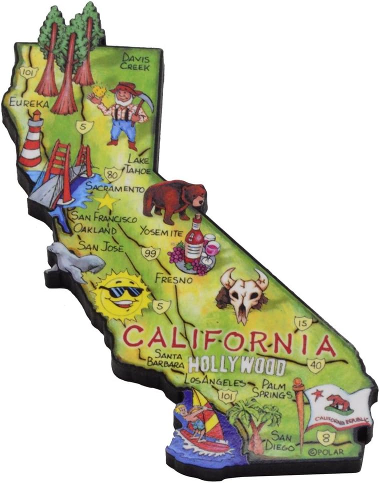 Treasure Gurus Large State of California Artwood Jumbo Fridge Magnet