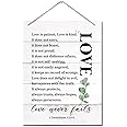 Bible Verse Printed Wood Plaque Sign Wall Hanging, Home Wall Decor Love is Patient, Love is Kind Quote Scripture Rustic Hanging Wall Plaque Wood Signs, 1 Corinthians 13:4-8 Christian Sign