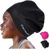 2 Pack Kids Swim Cap for Long Hair, Large Silicone Waterproof Swimming Cap for Age 3-15 Kids Girls Boys Toddler Children Youth Teen, Swim Hat for Braids and Dreadlocks, Keep Hair Dry