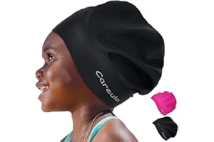 CAREULA 2 Pack Kids Swim Cap for Long Hair, Large Silicone Waterproof Swimming Cap for Age 3-15 Kids Girls Boys Toddler Children Youth Teen, Swim Hat for Braids and Dreadlocks, Keep Hair Dry