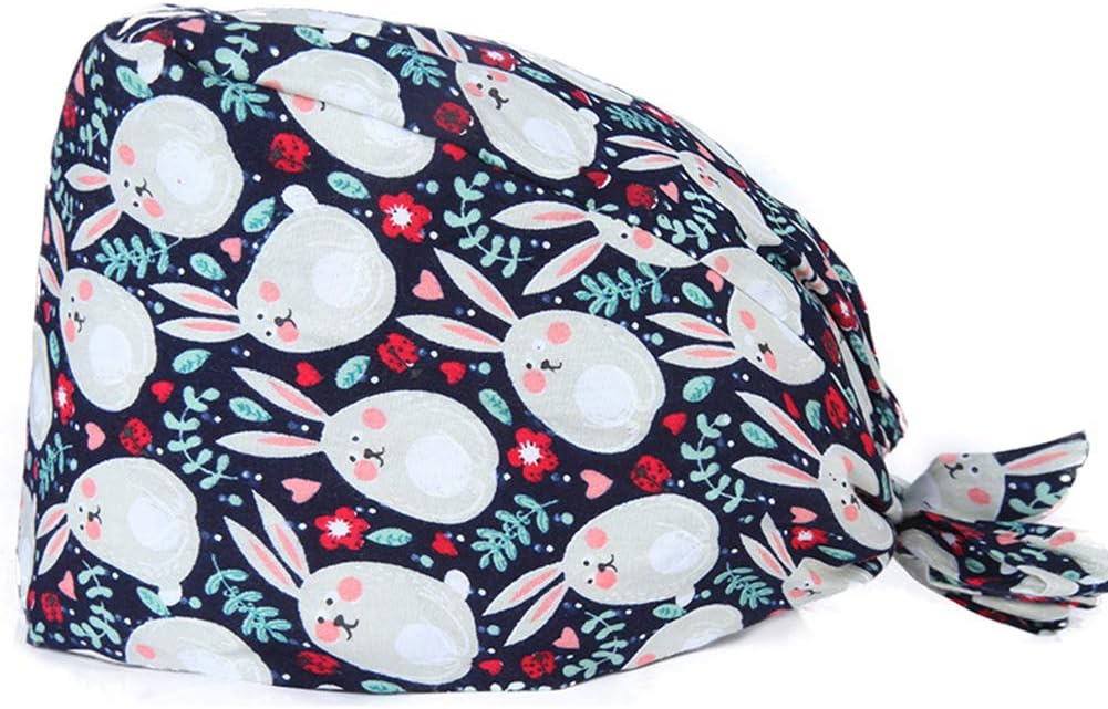 Cute Animal Patterns Surgical Scrub Cap Medical Doctor Bouffant Hat with Sweatband for Womens Mens