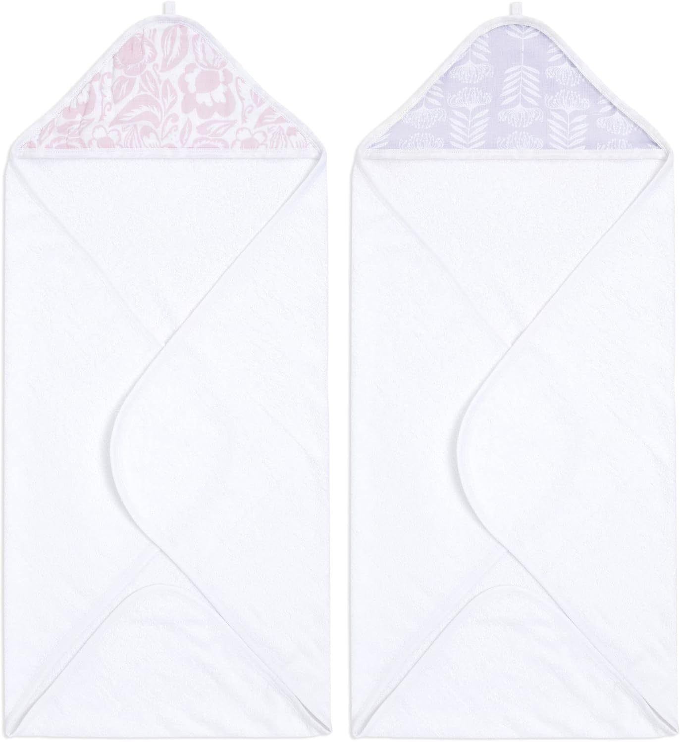 aden + anais Dainty Hooded Towel - Pack of 2 | 100% Cotton Terry Towel with Muslin Hood, Soft Bath & Shower Wrap for Babies | Floral Gift Set for Baby Girls | Wash Essentials for Newborns & Toddlers — image 1