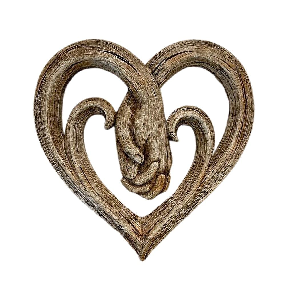 Kuashidai Heart Holding Hands Wall Decor Wooden Sculpture Inspiring Wall Art Handshake Craft Statue for Home Office Decoration 30 X 30cm