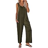 Ekouaer Sleeveless Jumpsuits for Women Casual Summer Scoop Neck Tank Rompers Wide Leg Pants Overall Jumpers with Pockets
