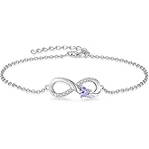 STARCHENIE 925 Sterling Silver Infinity Bracelet Adjustable Angel Wings Heart Birthstone Bracelet for Women