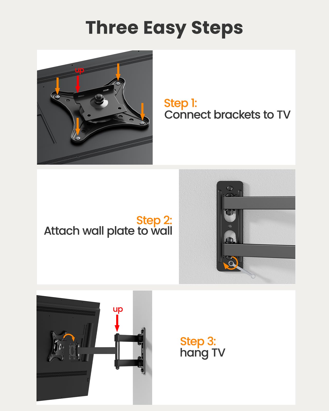 Full Motion TV Monitor Wall Mount Bracket for Most 13-32 Inch LED LCD Flat Curved Screen, 360° Rotation Swivel Tilt Extension，Adjustable Articulating Arms, Max VESA 100x100mm up to 33lbs