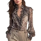RISCUYY Elegant Tops for Women Chiffon Blouses Long Sleeve V Neck Comfy Going Out Tops for Women 2026