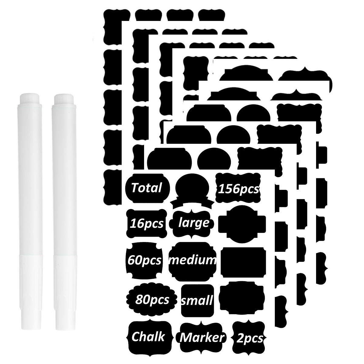 Chalkboard Labels Different Specifications Complete Bundle:156 Premium Reusable Chalkboard Stickers Decorative Label with Bonus 2 Erasable Chalk Markers for Labeling Jars,Pantry,Parties,Canister
