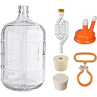 North Mountain Supply 3 Gallon Italian Glass Carboy Fermenting Jug - with Drilled & Undrilled Rubber Stoppers, 6-Bubble…