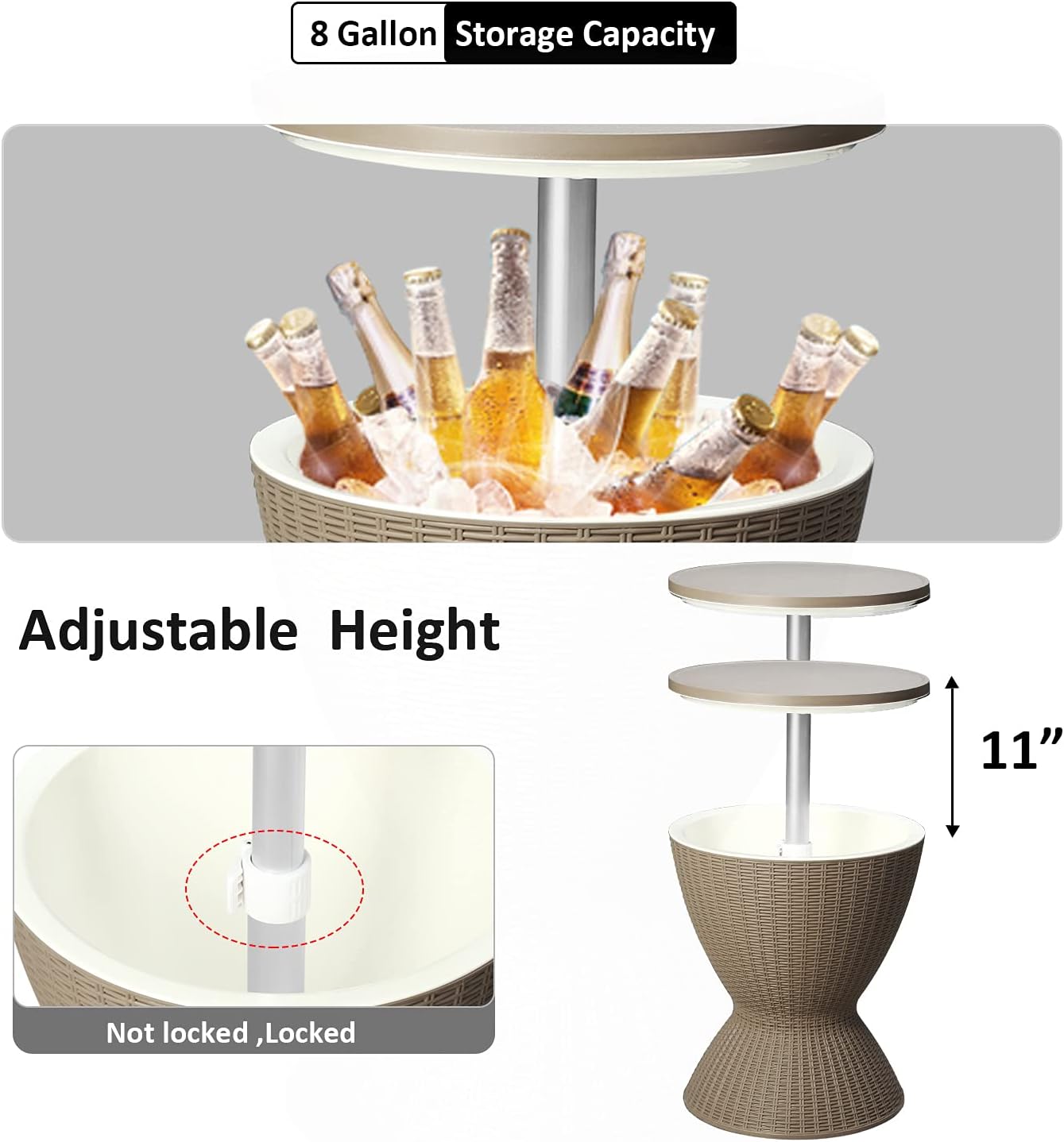 DOIT Height Adjustable Cool Bar Outdoor Patio Table,All-Weather Cool Wicker Bar Table with Ice Bucket for Party, Pool, Deck, Beach (Coffee, Modern): Kitchen & Dining