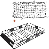 TUFFIOM Roof Top Cargo Carrier Rack w/Extension & Net, Luggage Holder Hauling 250 Lbs Capacity Steel Basket, Preserve Space, 