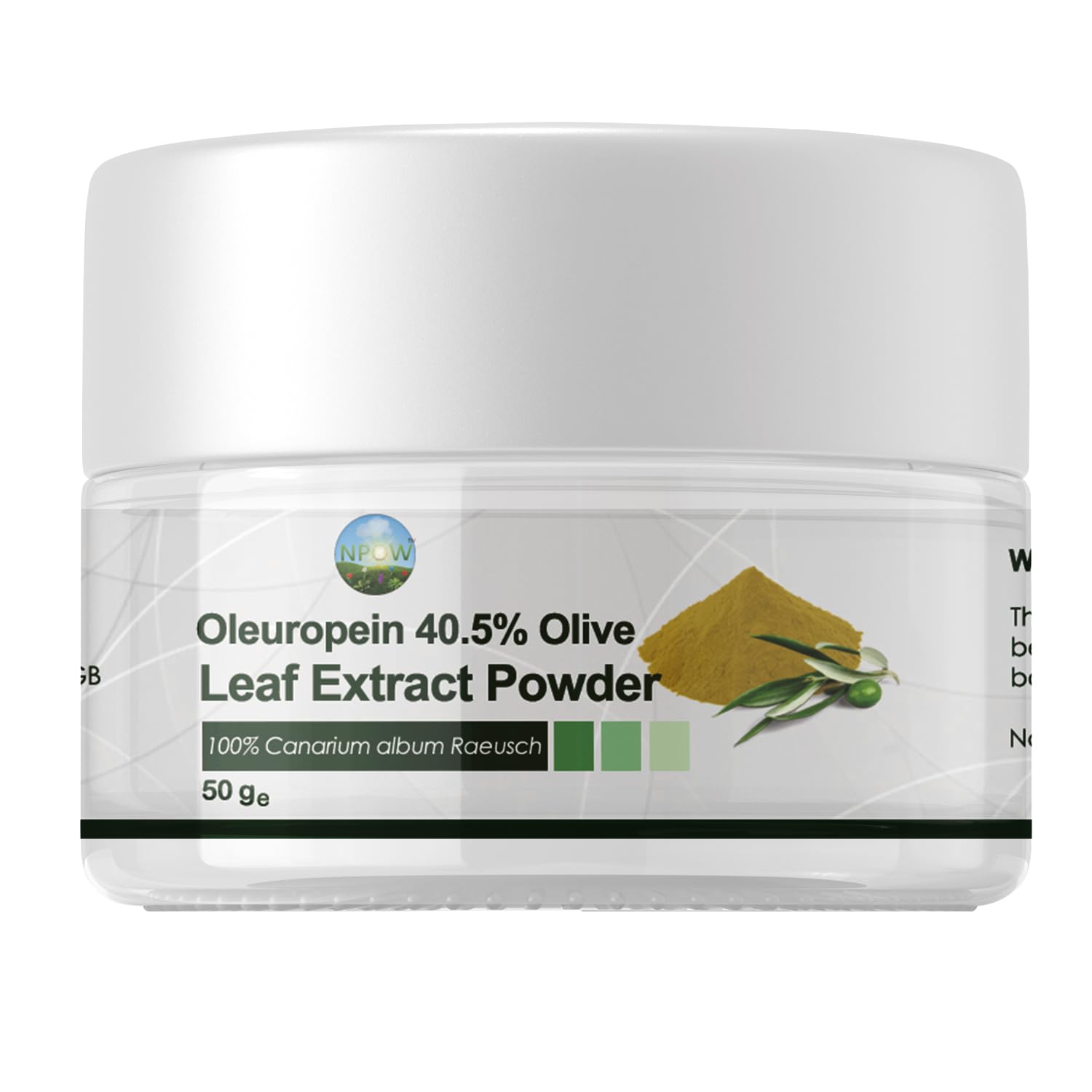 NPOW Oleuropein 40.5% Olive Leaf Extract, Antioxidant, Organic Olive Leaf Extract with Measuring Spoon, Ideal for Smoothie Powder, Tea Drink Powder, Organic Antioxidant Supplements - 50g