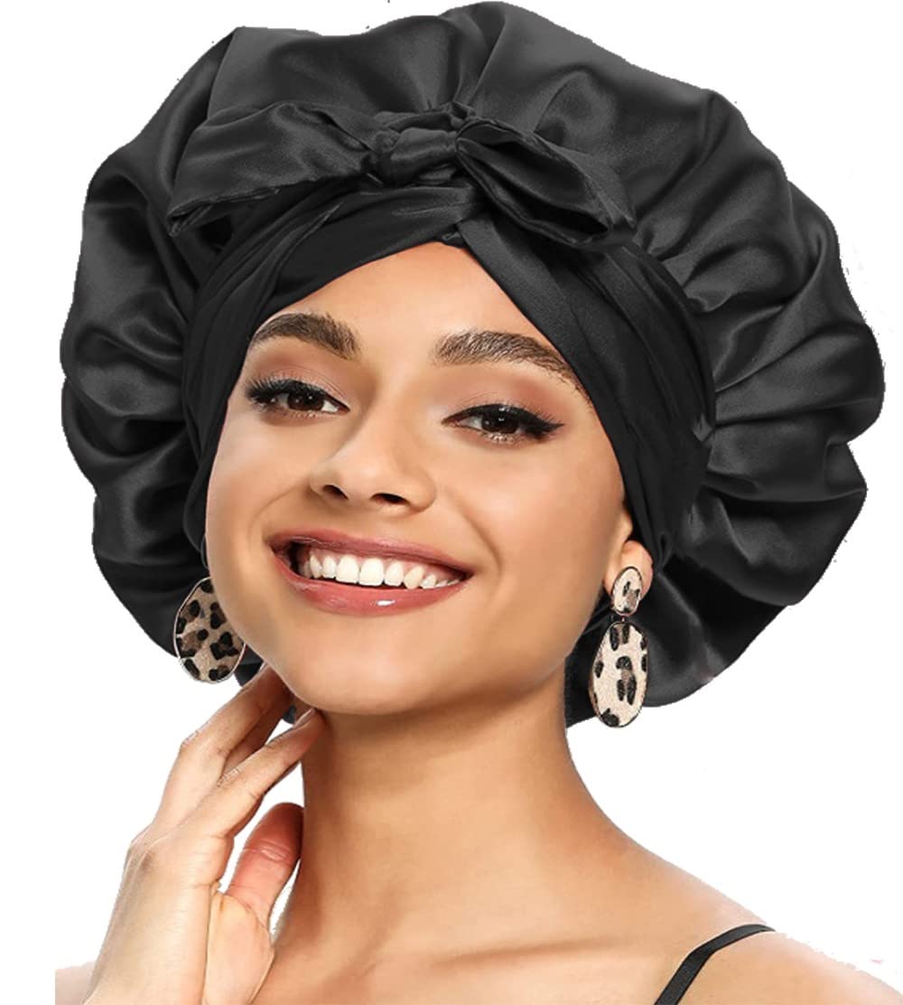 LadayPoa Extra Large Satin Bonnet,Silk Night Sleep Cap with Wide Elastic Soft Band,Hair Bonnet for Women Satin Braids,for Woman Girl Natural Hair,Curly Hair