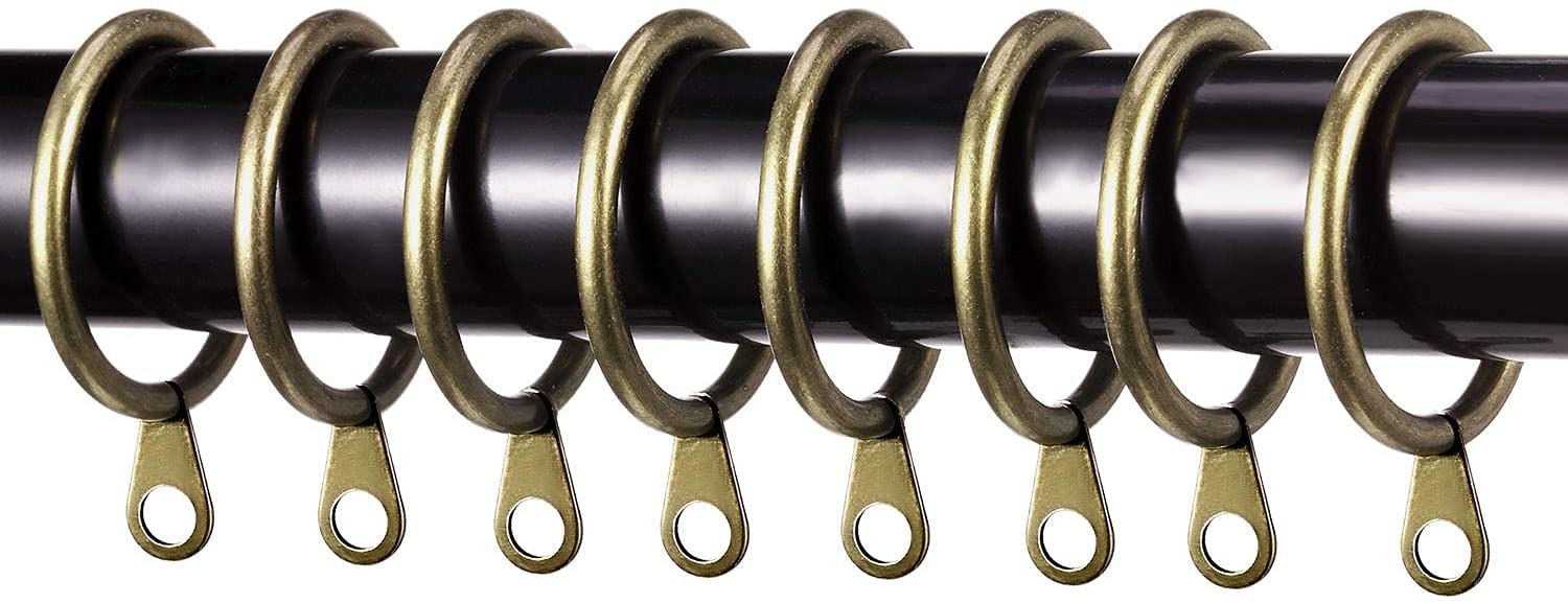 Pack of 24 Strong Metal Curtain Hooks Rings with Fixed eyelets for Curtain pole 25mm-28mm wide Antique Brass Curtian Ring 30MM Internal Diameter