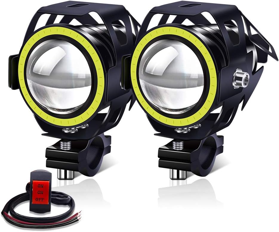 YnGia Motorcycle Front Spotlights Led Foglights 12V 24V, 2PCS Daytime Running Lights with 3 Wires Switch ON/ON/Off