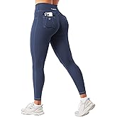 YEOREO CoreFlex Women Workout Leggings with Pockets Scrunch Butt Lifting Gym Cargo Denim-Look Yoga Pants