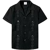 COSLAND Boy's Guayabera Shirts Short Sleeve Button Down Shirt, XS-L