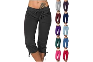 MaMiDay Capris for Women Loose Fit Drawsting High Waisted Sweatpants Lightweight Capri Pants Tie Leg Joggers with Pockets