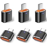 QiweDour 6 Pack USB C to USB Adapter, USB C Male to USB 3.0 Female OTG Adapter for iPhone 17/16/15, Mac, iPad, Samsung Galaxy S24 S25, Notebook, and More Type C Devices, Black