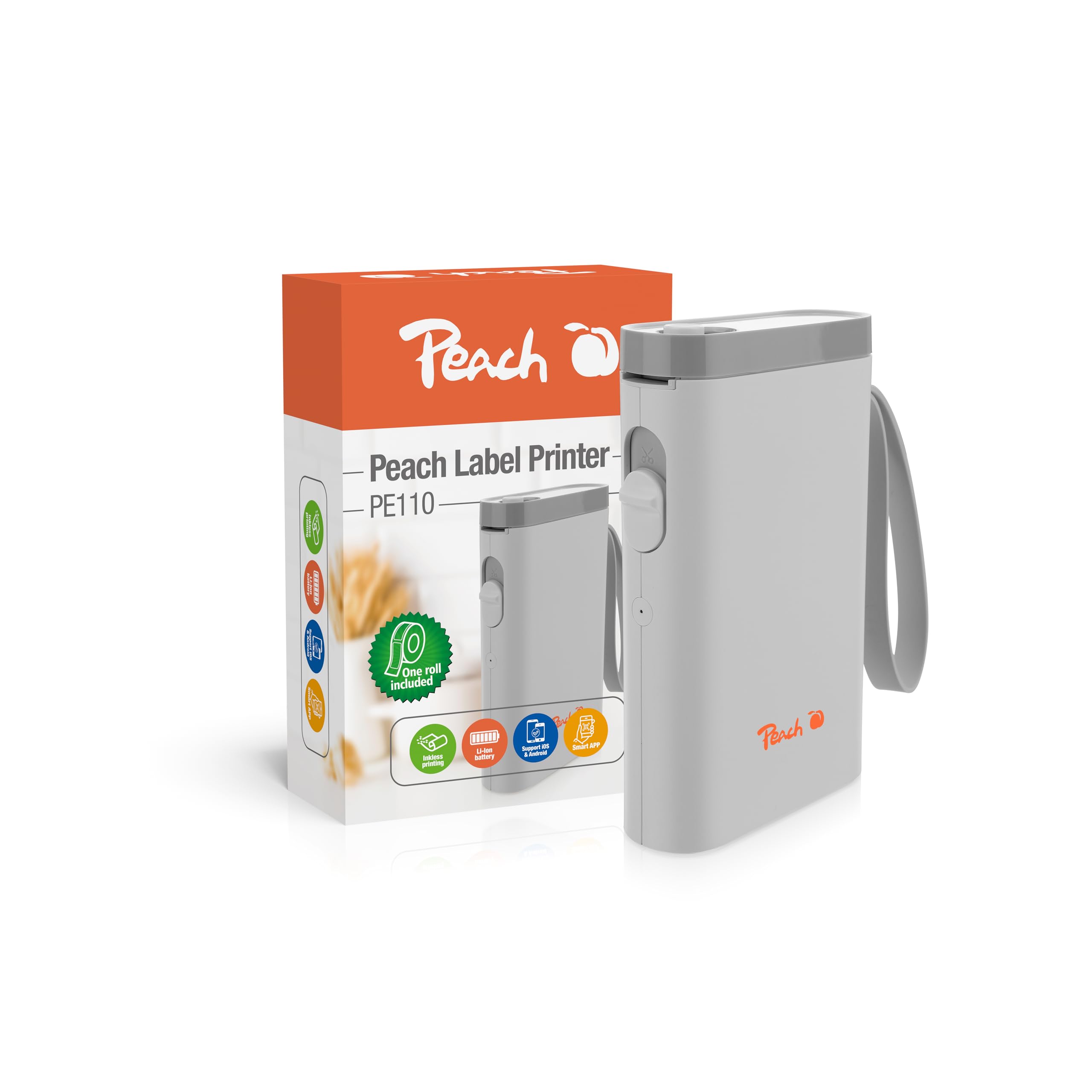 Peach Etikettendrucker weiß, Etikettiergerät kabellos Label Printer PE110A