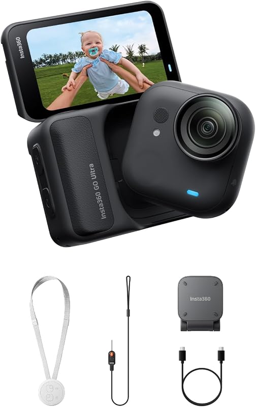 GO Ultra Nero- Mini action cam 4K, vlog camera, fotocamera POV a mani libere, sensore 1/1,28″, pockect cam 53 g, FOV 156°, autonomia 200 min, indossabile (Ricondizionato)
