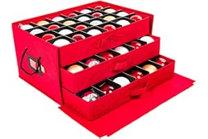 SANTA'S BAGS [Christmas Ornament Storage Box with Dividers] - (Holds 72 Ornaments up to 3 Inches in Diameter) | Acid-Free Removable Trays with Separators | 3 Removable Drawer Style Trays