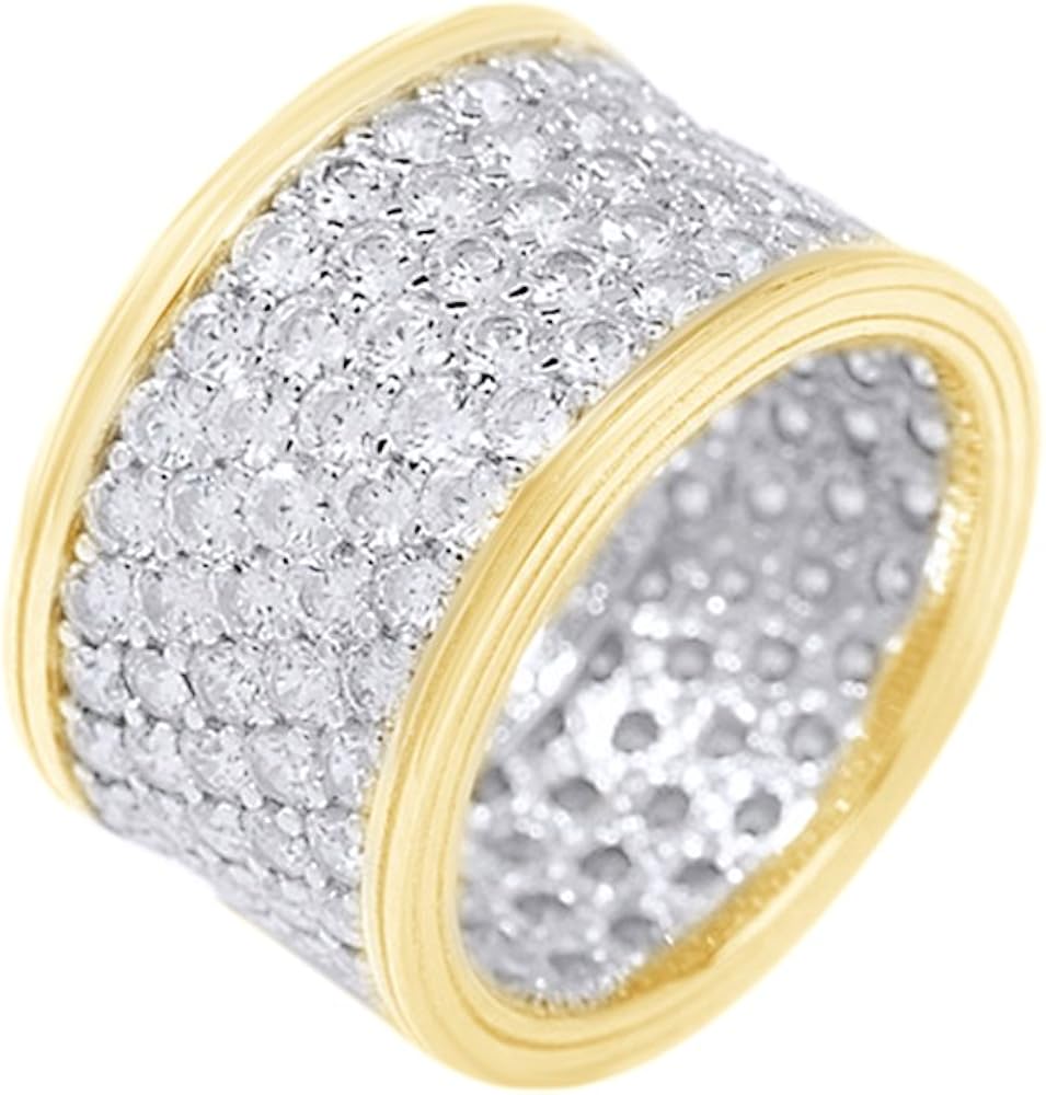 Round Cut Cubic Zirconia Eternity Wide Band Ring in 14k Yellow Gold