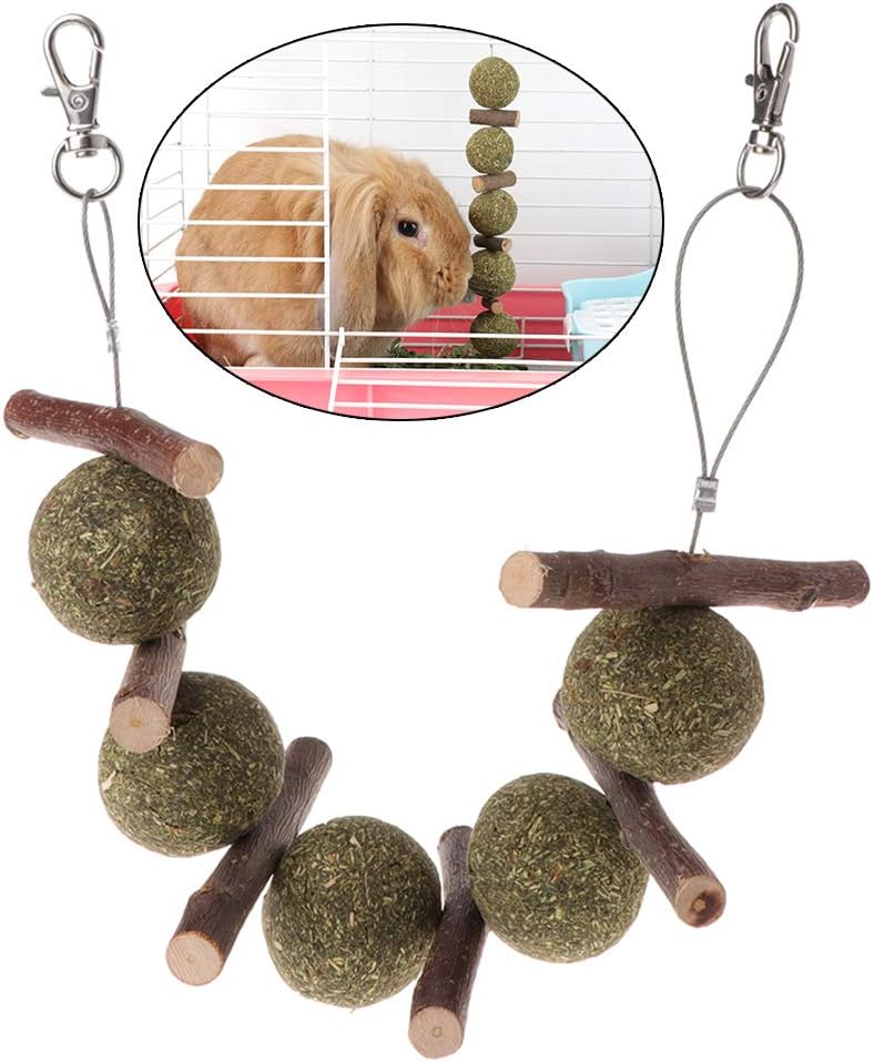 Nankod Pet Teeth Grinding Toys Hamster Squirrel Rabbit Apple Tree Branch Grass Ball Hanging Cage