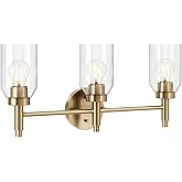 Kichler Madden 3-Light Vanity with Clear Glass in Champagne Bronze, Sloped Ceiling Compatible, for Single Vanity in Bathroom 