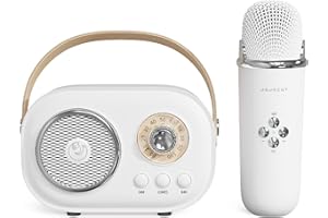 ARESRORA Mini Karaoke Machine,Karaoke Machine for Kids and Adults,Cute Karaoke with Microphone Set,Portable Bluetooth Speaker with Microphone,Retro Handheld Style for Family Party Meeting Singing (White)