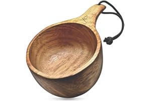 überleben Dursten Lore Kuksa Wooden Cup - Handcarved Camping Mug Wood Cup - 12oz Traditional Nordic Camping Coffee Mug, Hiking Cup - Lightweight, Durable Bushcraft Camping Bowl w/Lanyard