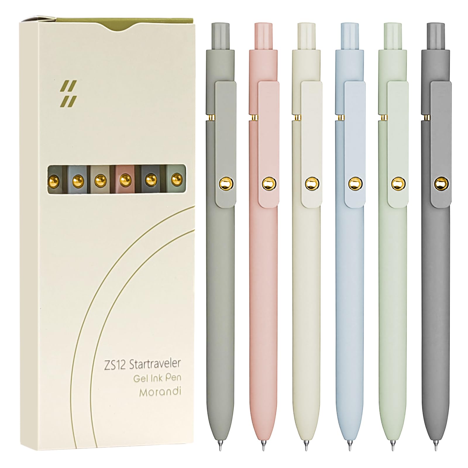 6 Pcs Gel Pens 0.5mm Quick Dry Black Ink Pens Fine Point Smooth Writing Pens, Cute Office and School Supplies Gifts for Women Teacher Students (6 Pcs Morandi Gold)