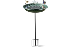 Yiabivo Solar Powered Metal Bird Bath with Fountains for Hummingbirds,Stable Stylish Design with 5-Prong Base Metal Stake Bir