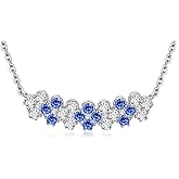 Moissanite and Sapphire/Ruby/Emerald Pendant Necklace for Women, Flower Bar/Curved Bar Design, Solid 925 Sterling Silver, 16"/18"/20" Adjustable, Anniversary Birthday Christmas Jewelry