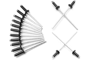 HARSKIYER 1/8" x 1/2" Black Pop Rivets Assortment - 100Pcs, Aluminum Rivets Metal Blind Rivets Kayak Rivets Tool Marine rivet fasteners for Boat