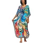 Kaftan Dresses for Women Side Split Caftan Bathing Suit Cover Up Casual Long Beach Loungewear Dress