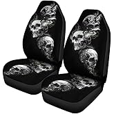 Halloween Car Seat Covers Scary Skull Skeleton Auto Interior Accessories Sets Skull Car Seat Covers Halloween Skeleton Breathable Car Seat Cover (2pcs)