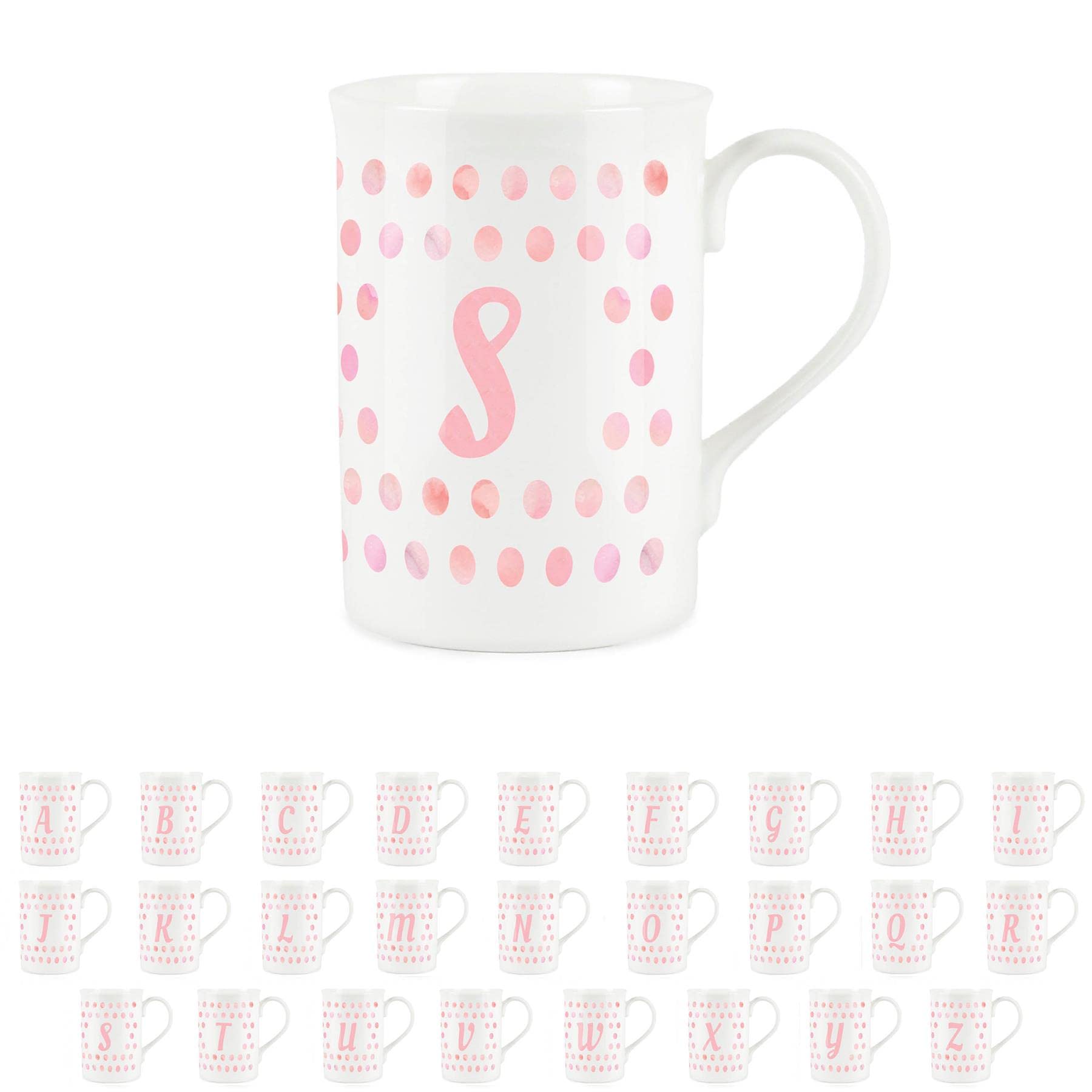 Purely Home Pink Polka Dots Spots Letter S Mug - Fine Bone China Alphabet Initials Gift/Present Mug
