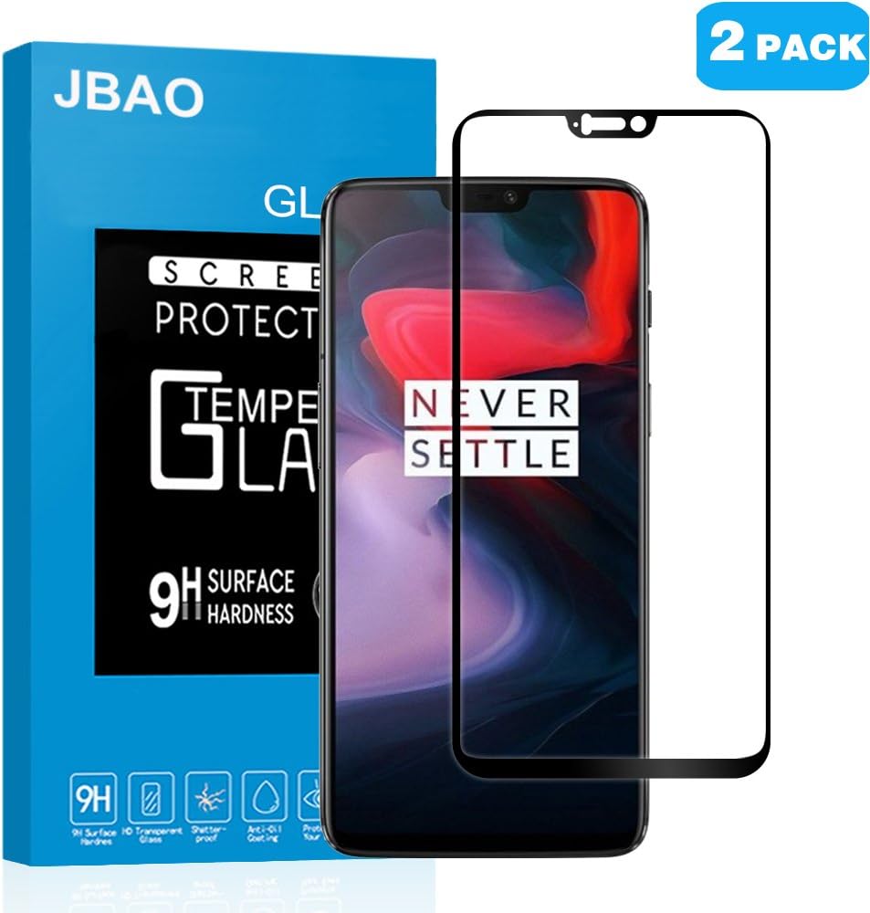 [2-Pack] Oneplus 6 Screen Protector,Jbao Direct [Ultra Clear] [Full Screen Coverage] [No Bubble] [Anti-Fingerprint] [2.5D Arc Edge] 9H Hardness Tempered Glass Film for OnePlus 6 (Black)
