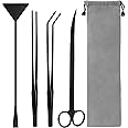 Liveek Aquarium Aquascape Tools Kits, 4 in 1 Anti-Rust Aquatic Plant Aquascaping Tool Stainless Steel Black Tweezers Scissors