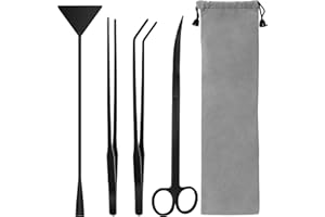 Liveek Aquarium Aquascape Tools Kits, 4 in 1 Anti-Rust Aquatic Plant Aquascaping Tool Stainless Steel Black Tweezers Scissors