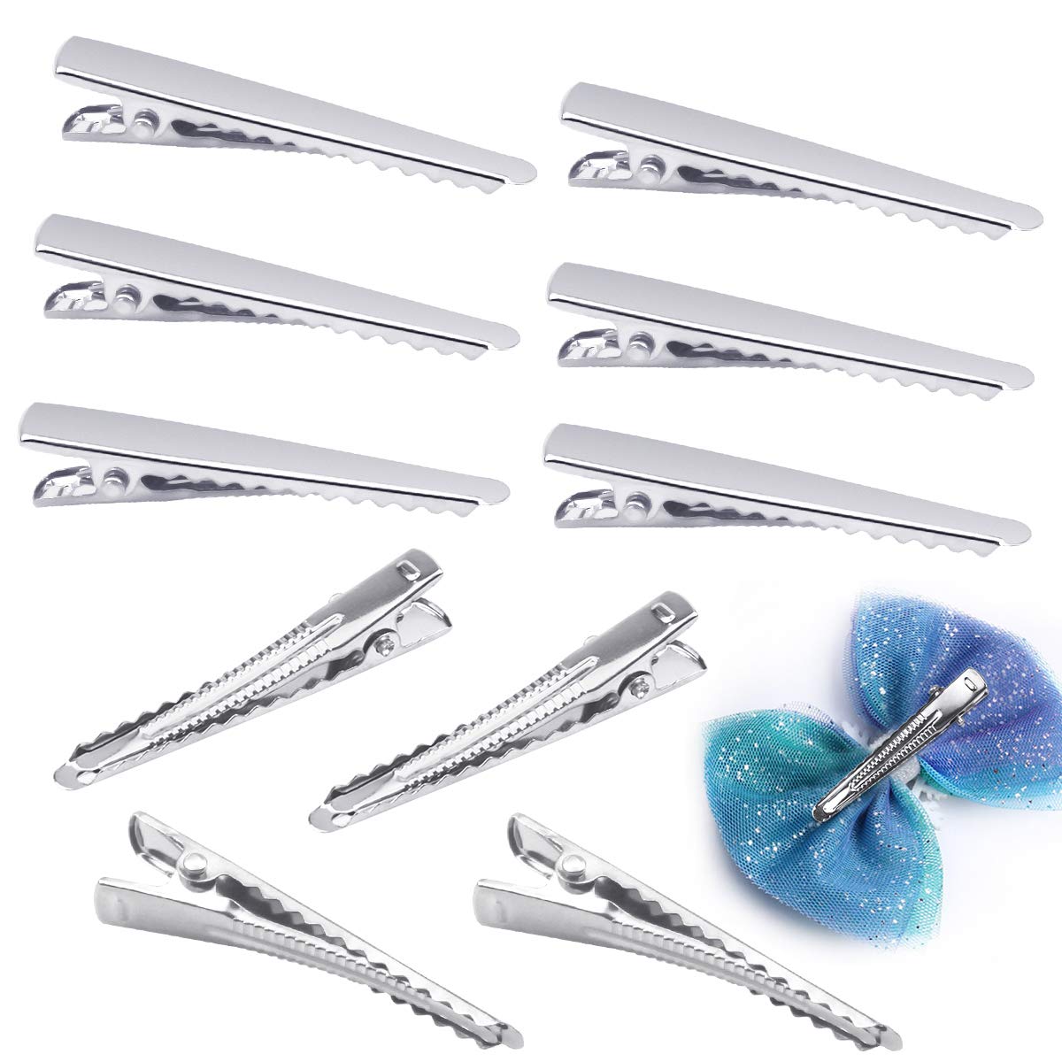 100 Pack Crocodile Clips Hair, Silver Alligator Clips with Teeth, Non-slip Metal Hair Barrette for Women Girls Hairdressing, DIY Hair Bows Making