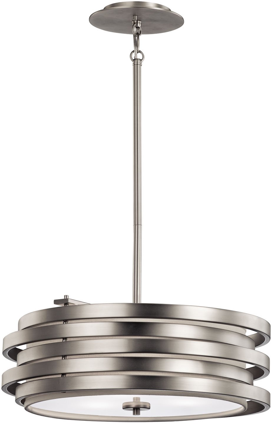 Kichler Roswell 7.25" 3 Light Pendant with Satin Etched Diffuser and Off White Linen Shade in Brushed Nickel