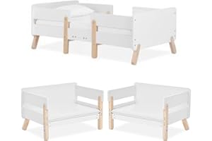 Dream On Me Osko Convertible Toddler Bed Made with Sustainable New Zealand Pinewood in White and Natural, JPMA & Greenguard Gold Certified, Non-Toxic Finish