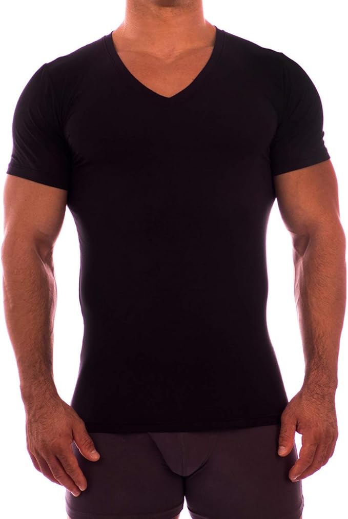 Obviously Apparel Essence Deep V Neck Short Sleeve Undershirt at Amazon