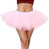 Womens 5 Layers Pink Tutu Skirts Puffy Elastic Tulle Party Short Skirts Halloween Christmas Costume
