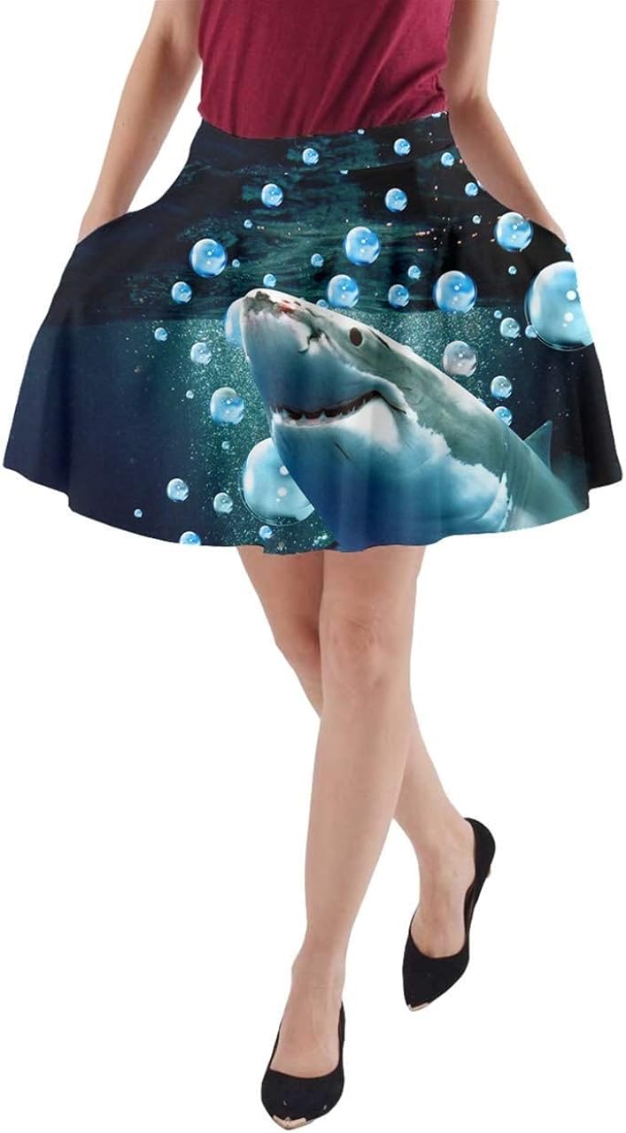 CowCow Womens Skater Flared Skirt Whales Marine Ocean Sharks A-Line Pocket Skirt, XS-3XL