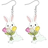 Mintolex Easter Bunny Earrings for Women Cute Acrylic Rabbit Earrings with Tulip Sparkling Spring Holiday Jewelry Gift