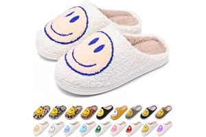AIMINUO Women's Men's Retro Preppy Happy Face Slippers Comfy Warm Plush Slip-On House Slipper for Winter Indoor Soft Cushion Non-slip Fluffy Slides Slippers