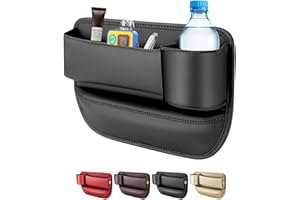 LINPING Car seat gap filler organizer,2024 Universal New Seat Gap Storage Box, Car Leather Cup Holder Gap Bag for Glasses Phones Keys and Cards (black, Passenger Side)